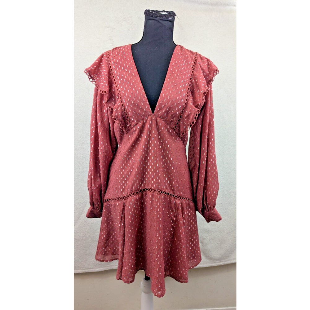 ASOS sz 6 Shift Dress pinks and silver in color deep v-neck balloon sleeves 0139